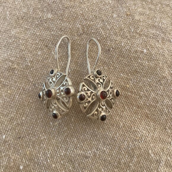 Sterling Silver & Garnet Earrings - Picture 10 of 12